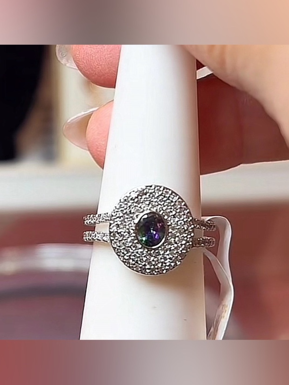 Bomb Party Halo Ring with bi-coloured stone
